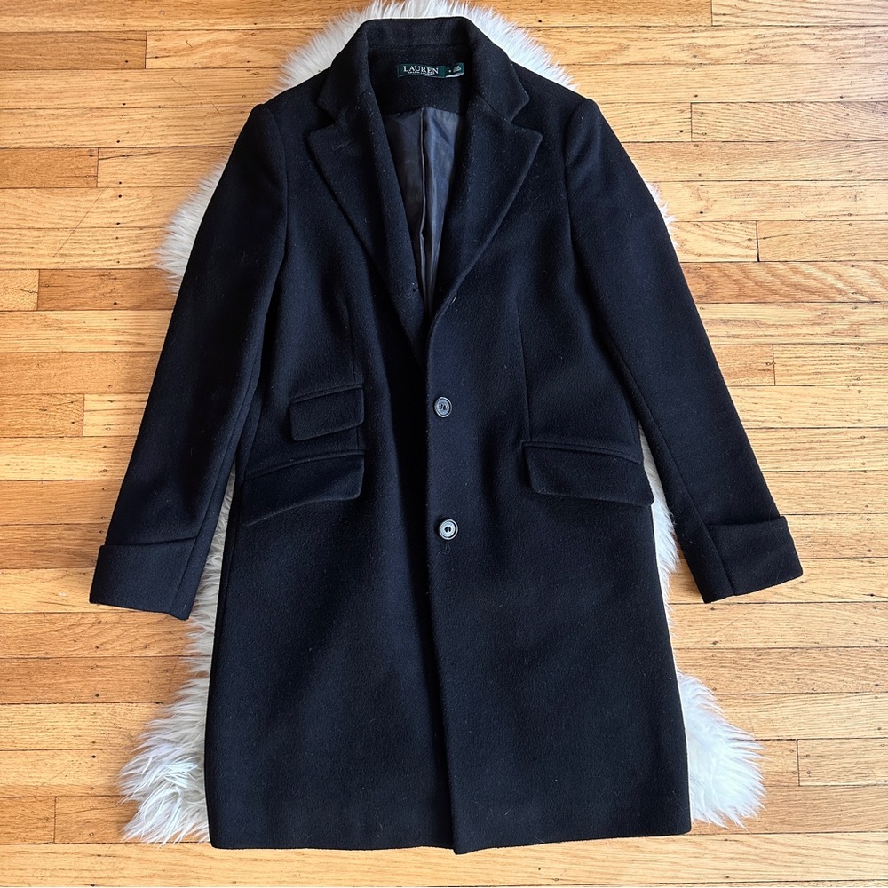 lauren by ralph lauren black wool mid length coat jacket medium 6